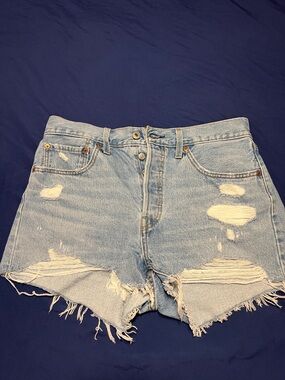 Levi's Light Blue Ripped High-Rise Denim Shorts